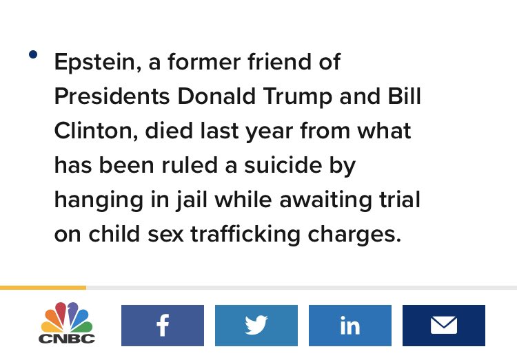 And  @CNBC mentions that Bill Clinton and Epstein we’re pals, but similarly ignores the flight logs. Funny how that works.