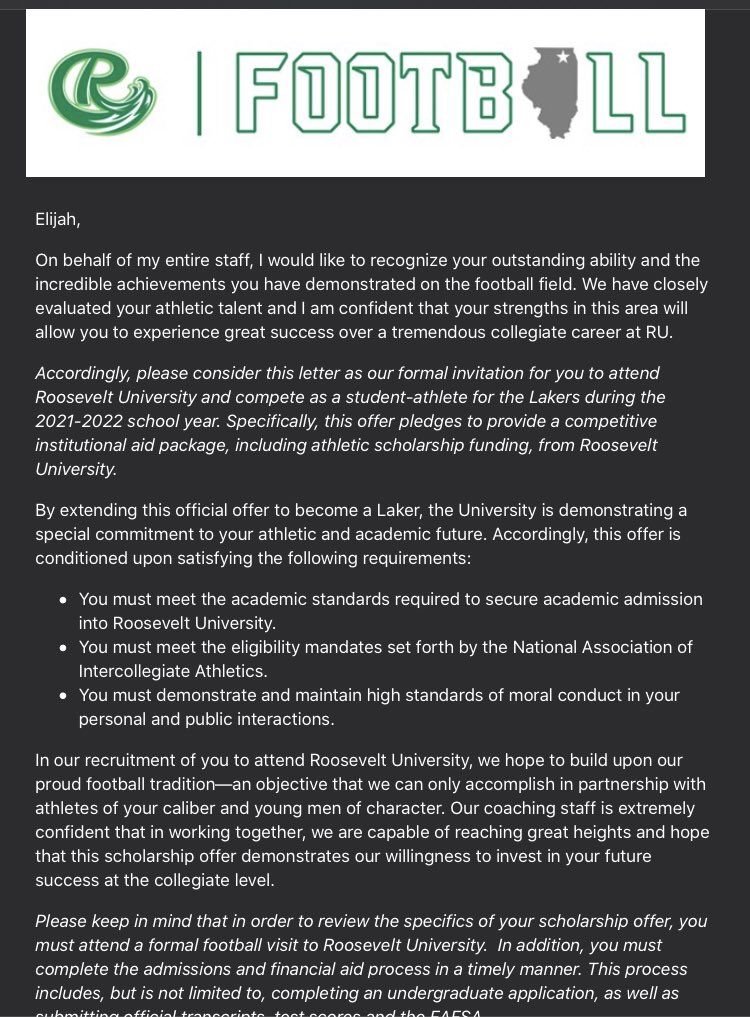 ElijahCAustin's tweet photo. Thankful to receive my very first offer from Roosevelt University! Thank you to @RULAKERFB @RUCoachJW https://t.co/tKub1HipWs