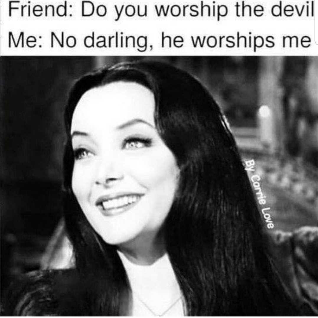 TheOfficialVV's tweet photo. 😈

#devilmeme #devilworshipmeme #morticia #morticiaaddams #gothmeme #bestmeme #alternativememe #memequeen #toofunny #relatablememe #spookymeme https://t.co/1Gm8wAPSgc