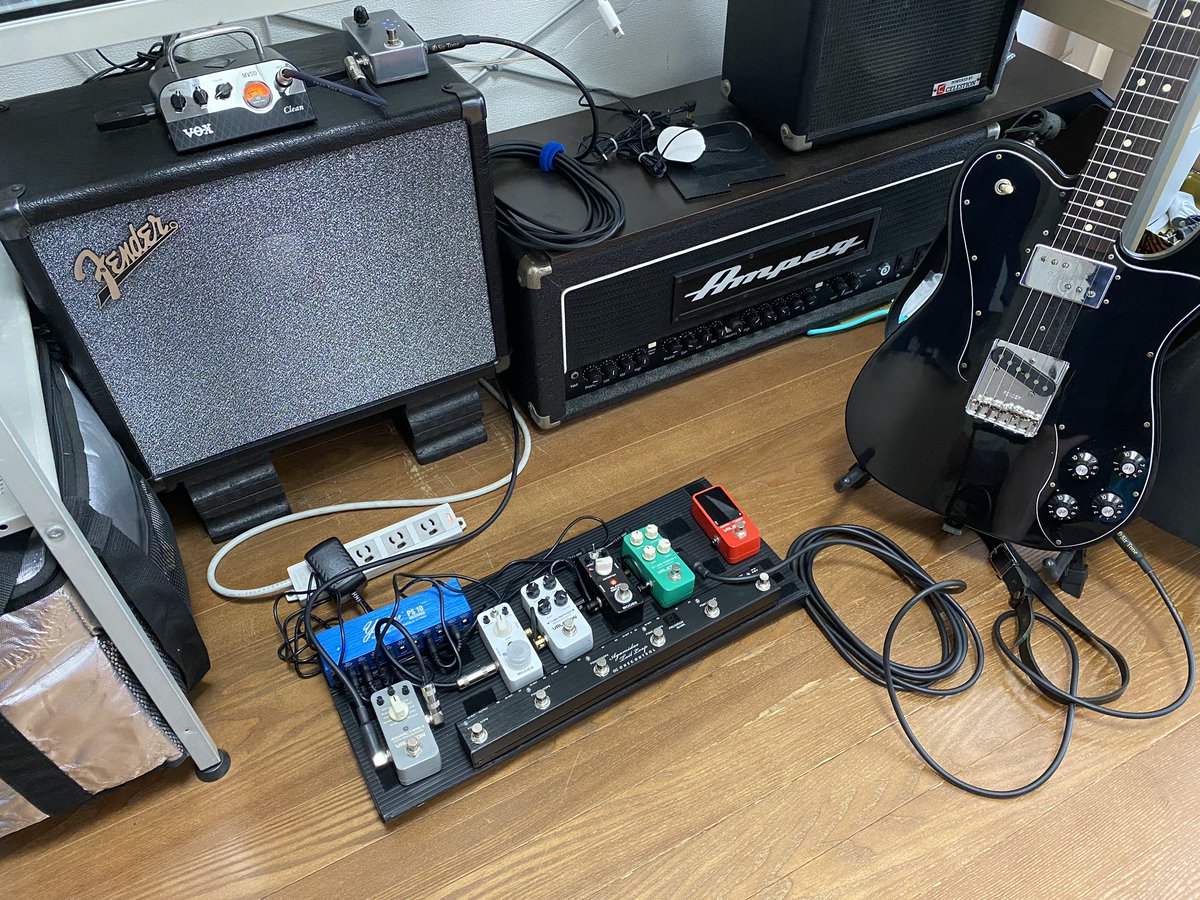 kei_style_'s tweet photo. 今日の練習の機材。
左手は滑らかに、右手は軽やかに。

#telecastercustom #telecaster #vox #mv50clean #valeton #mooer #darktale #tubuengine #tuberefiner #reecho https://t.co/pzrAQtcsgH