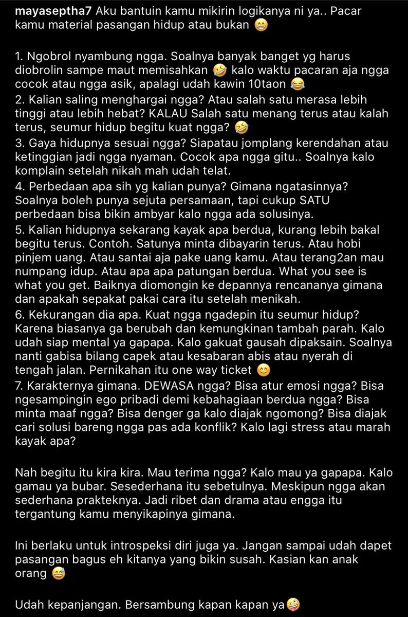 Yang mau nikah silakan dibaca. 
Yang belom punya pacar juga. Biar tau mesti nyari pacar kayak gimana. 😎