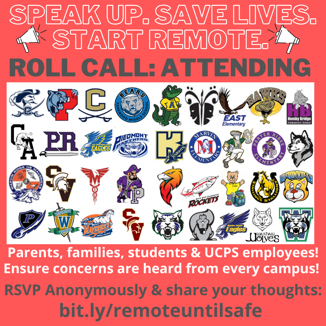 DemandUC2020's tweet photo. We support this Motor March & those speaking up for safety of students, families, staff, and our community. We'll see you in Red #TeamUCPS @UCPSNC
📋Roll Call Update #SpeakUp #SaveLives #StartRemote
📢RSVP: https://t.co/83JTsia67o
@AGHoulihan @MMMerrellTnT, it's time for #PlanC https://t.co/2O64mVsIVE