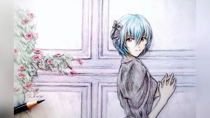 ゴスロリっぽく描いてみました。
#エヴァ #綾波レイ 

I drew a kind of Gothic Lolita.
#Evangelion 
