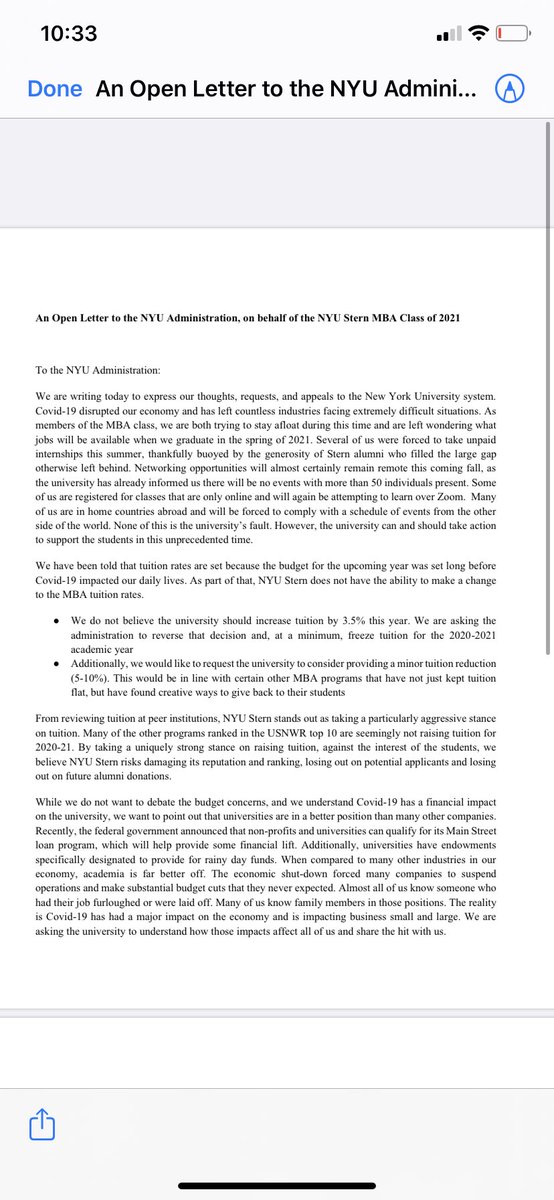 misterbeejay23's tweet photo. NYU students petition protesting 3.8% tuition increase in midst of Covid pandemic @CNN @CBSNewYork @PoetsAndQuants @USNewsEducation @NBCNewYork @WSJ https://t.co/7bLcolWZnp