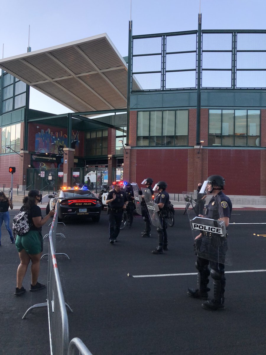Reno protests this evening attempted to get to the police station but a road block was set up.