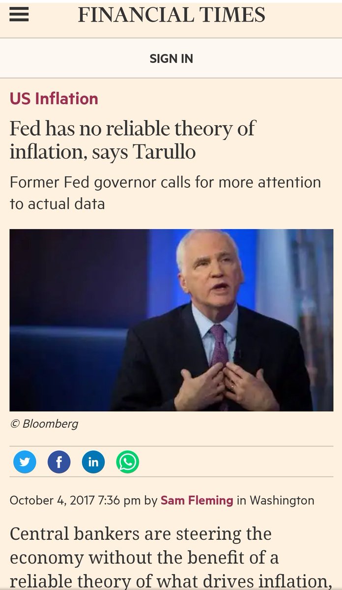 If you've been in a coma for the last 12 years, you need to catch up on your central banking a bit:"Fed has no reliable theory of inflation, says Tarullo"  https://on.ft.com/3hXmj5N  2/n