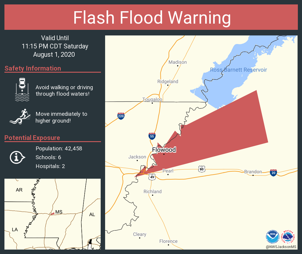 Flash Flood Warning continues for Flowood MS until 1115 PM CDT NWS
