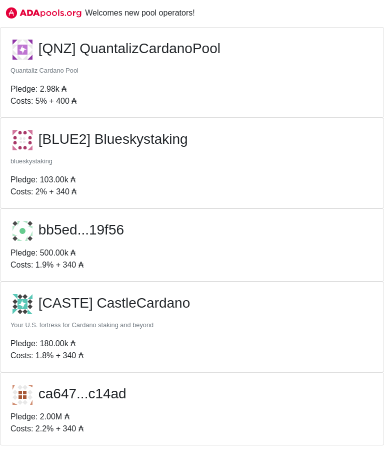 adapools_org's tweet photo. https://t.co/DFC3ogAawe welcomes new pools!
#QNZ #QuantalizCardanoPool #BLUE2 #Blueskystaking #CASTE #CastleCardano #WPOOL #Wolfpool #cardano $ADA
π https://t.co/py7xEJTVG3 π https://t.co/o20XAZQpRC