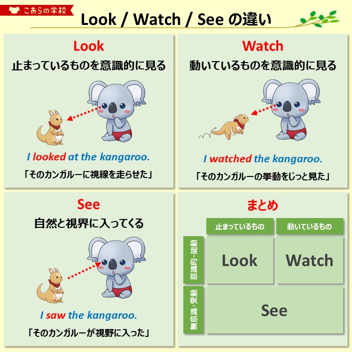 こあたん こあらの学校 見る Look Watch See の違い