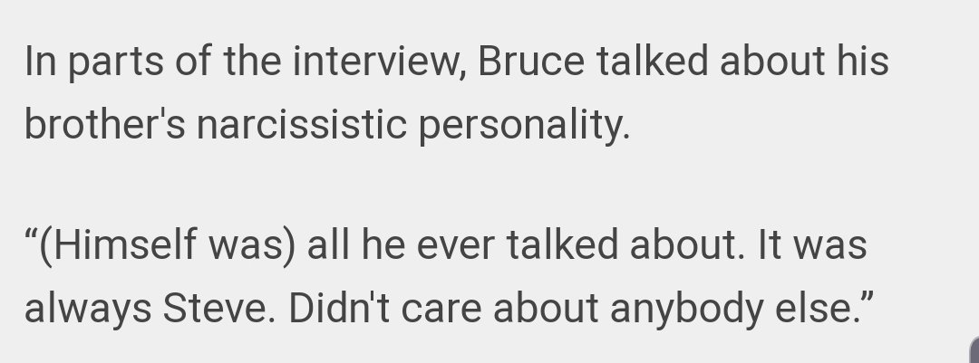 So what did Bruce decide was Stephen's motive for shooting 100's of ppl?Because his dream was "to have everything" and he was narcissistic.No joke...Bruce tried convincing the world that his brother killed 58 ppl because he was a man who liked things and worked hard for them.