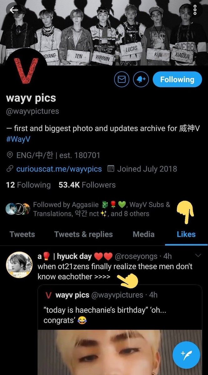 birthday ads. While most unbiased translators wrote exactly what he said, wayvpics translated one sentence and made it seem like Xiaojun didn’t care whose birthday it was: i.e. the laughing emoji. On top of that, wayvpics liked an antis tweet claiming WayV don’t know NCT.