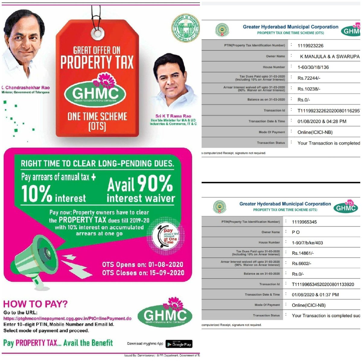 ZC_SLP's tweet photo. @GHMCOnline @arvindkumar_ias @CommissionrGHMC
@MinisterKTR 
🙏 TS GOVT. launched "A One Time Settlement Scheme (OTS)  provides for clearing off arrears in Property Taxes". 
Just pay the Principle +10% interest 
Already Citizens in GHMC availing !!
HAVE YOU ? https://t.co/lNUBn5RV2V