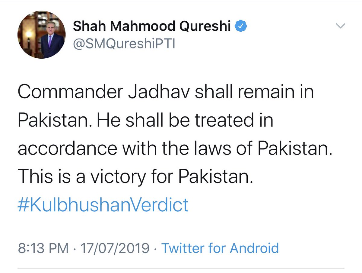 The decision was welcomed by the Prime Minister & MoFA as it upheld Country’s Position of dealing with cases related to Espionage.  https://www.icj-cij.org/files/case-related/168/168-20190717-PRE-01-00-EN.pdf