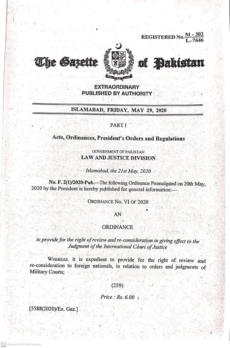 Now that Pakistan needed an amendment to address decision by ICJ, hence an Ordinance was issued, blocking Yaduv’s right to appeal in ICJ if no right to appeal was given in Pakistan. The Ordinance is Published in Gazzette & is no secret as implied by  @BBhuttoZardari