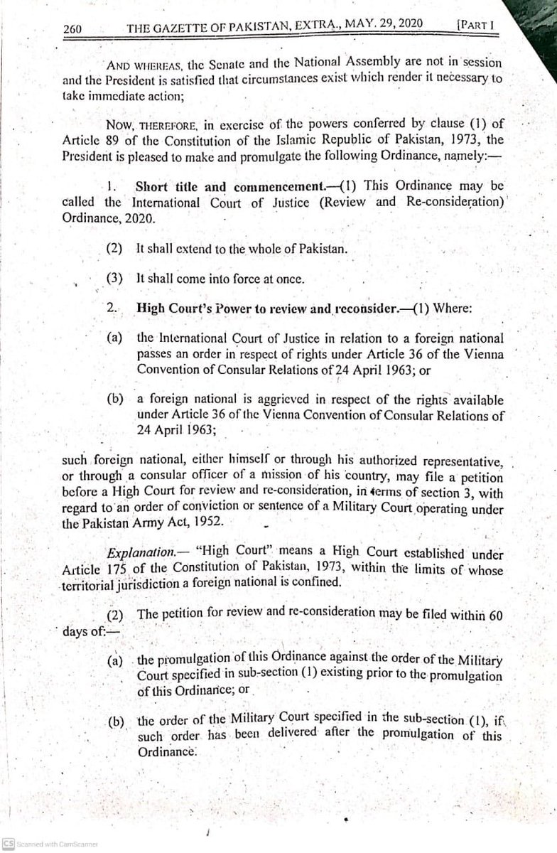 Now that Pakistan needed an amendment to address decision by ICJ, hence an Ordinance was issued, blocking Yaduv’s right to appeal in ICJ if no right to appeal was given in Pakistan. The Ordinance is Published in Gazzette & is no secret as implied by  @BBhuttoZardari