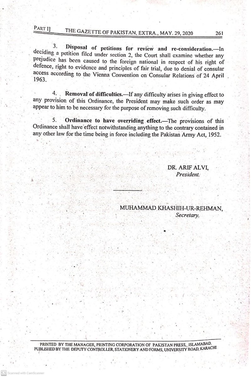 Now that Pakistan needed an amendment to address decision by ICJ, hence an Ordinance was issued, blocking Yaduv’s right to appeal in ICJ if no right to appeal was given in Pakistan. The Ordinance is Published in Gazzette & is no secret as implied by  @BBhuttoZardari