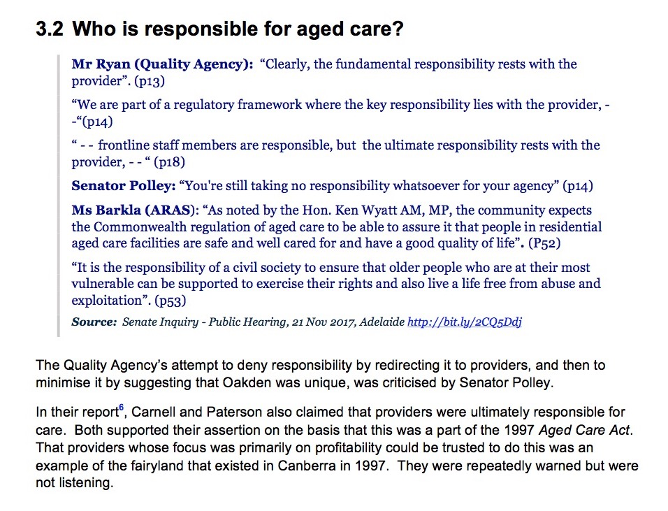 8/13: Community were led to believe that the regulator was responsible for detecting problems in the system, but responsibility had actually been handed over to  #agedcare providers themselves  http://bit.ly/2CQ5Ddj   #auspol  #agedcareRC