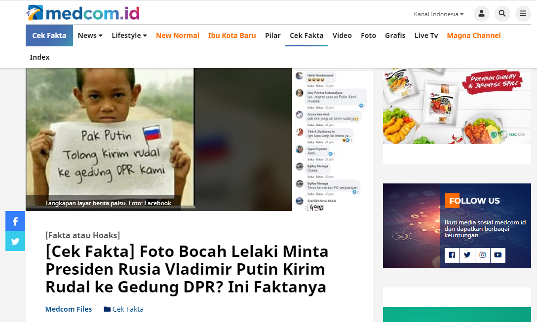 TurnBackHoax's tweet photo. [SALAH] Tulisan Bocah “Pak Putin Tolong Kirim Rudal Ke Gedung DPR Kami”

SUNTINGAN, tulisan di foto asli: “Pak Presiden Kalau Tak Bisa Matikan ASAP, Kirimkan Kami Uang Untuk Ke Dokter #SaveRiau”.

Selengkapnya di https://t.co/zYregx5bCV #LawanHoax https://t.co/22mg21Yrjj