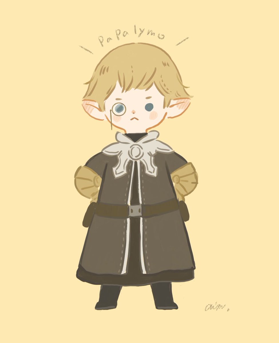 solo pointy ears lalafell hands on hips simple background full body blue eyes  illustration images