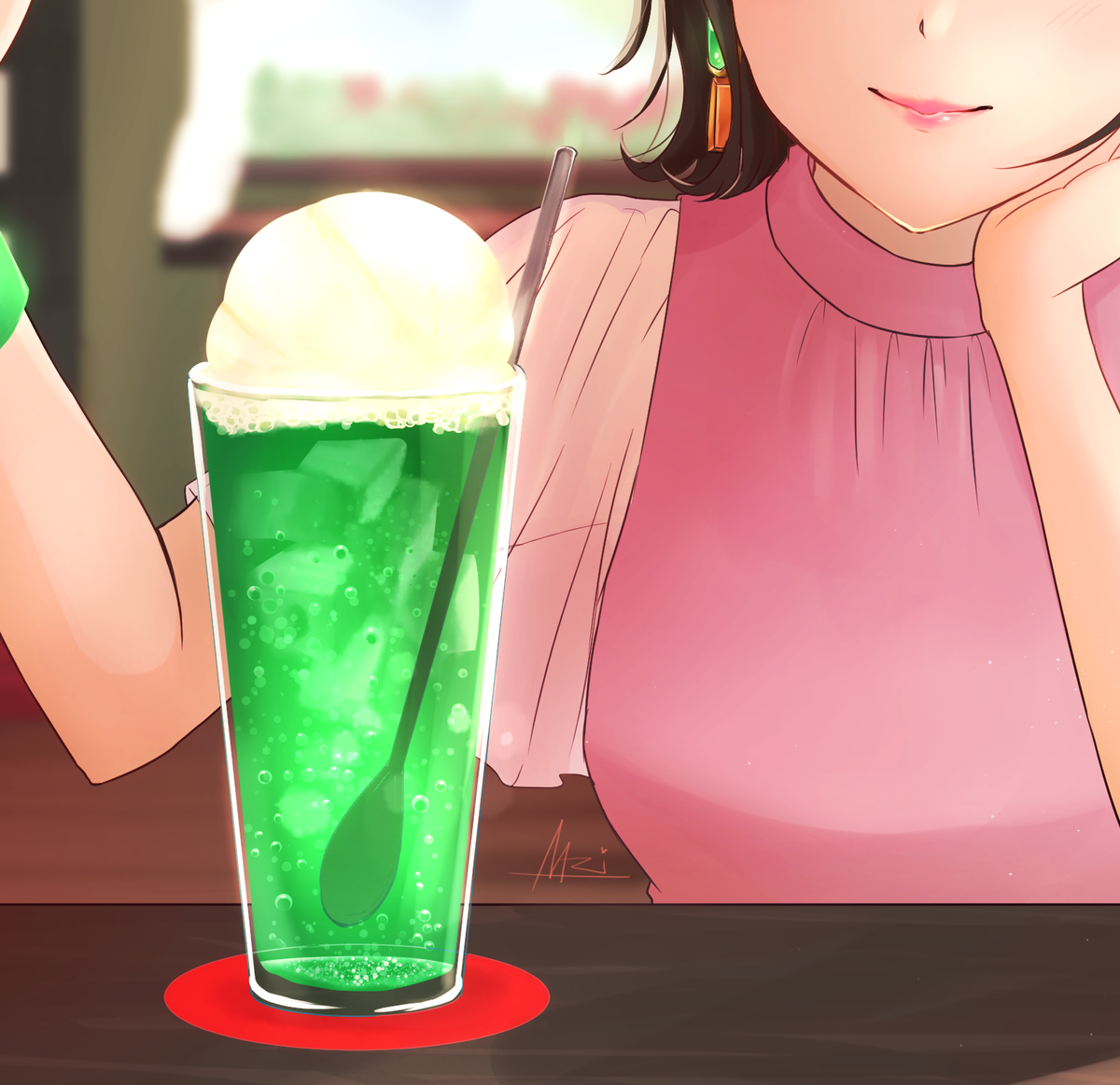 クリームソーダと女の子 創作 イラスト イラスト完成 くるみなり イラストレーターのイラスト クリームソーダと女の子 創作 イラスト イラスト完成 くるみなり イラストレーターのイラスト