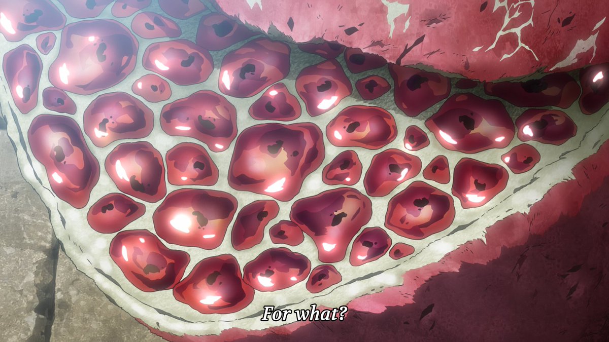"For what?" Mikasa asks.For the seeds that have been sown by those who have come before her, as only the living can reap the fruits cultivated by their late comrades. And so, Mikasa stands to honor the late Eren.
