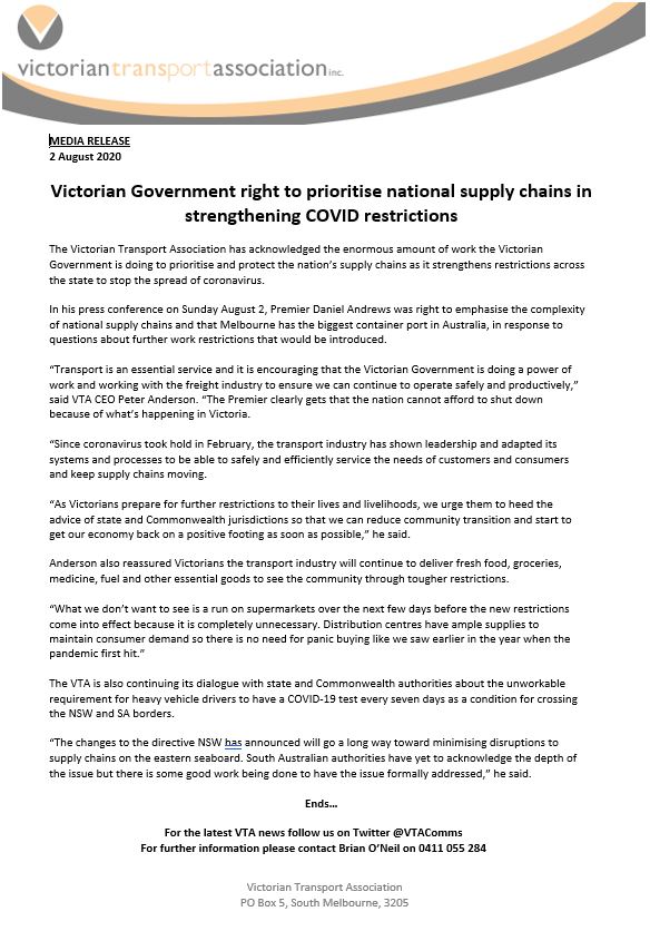 VTAComms's tweet photo. @VicGovAu
 right to prioritise national #supplychains in strengthening #COVID restrictions https://t.co/ZzRB6CxL2B
#transport #freight #logistics @springst @auspol https://t.co/jzhvMmpl7K