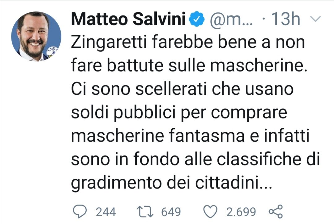 LaPrimaManina's tweet photo. Il flop delle #mascherine "pannolino" volute dalla Regione #Lombardia: il 90 per cento è rimasto negli scatoloni
La Procura indaga sulla fornitura dell'azienda #Fippi sulla base di un esposto presentato dal sindacato Adl Cobas. Spesi 8 milioni di euro per 18 milioni di pezzi. https://t.co/eh2QYimXWs