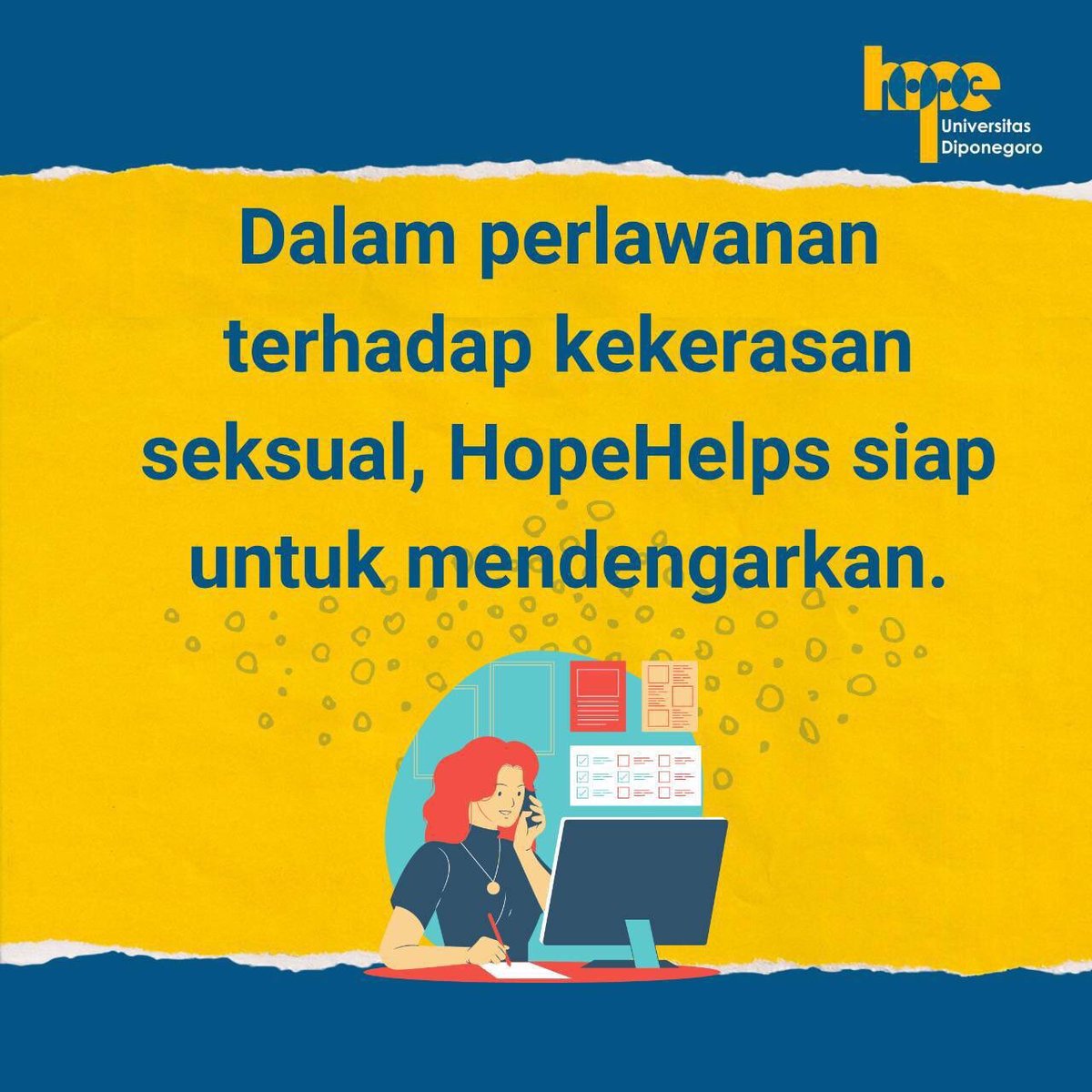 Hopehelps_Undip's tweet photo. Let hope helps you

#HopeHelps
#HopeHelpsDiponegoro
Pengada Layanan Tanggap dan Pencegahan Kekerasan Seksual di kampus Universitas Diponegoro https://t.co/Ane1QJy5gg