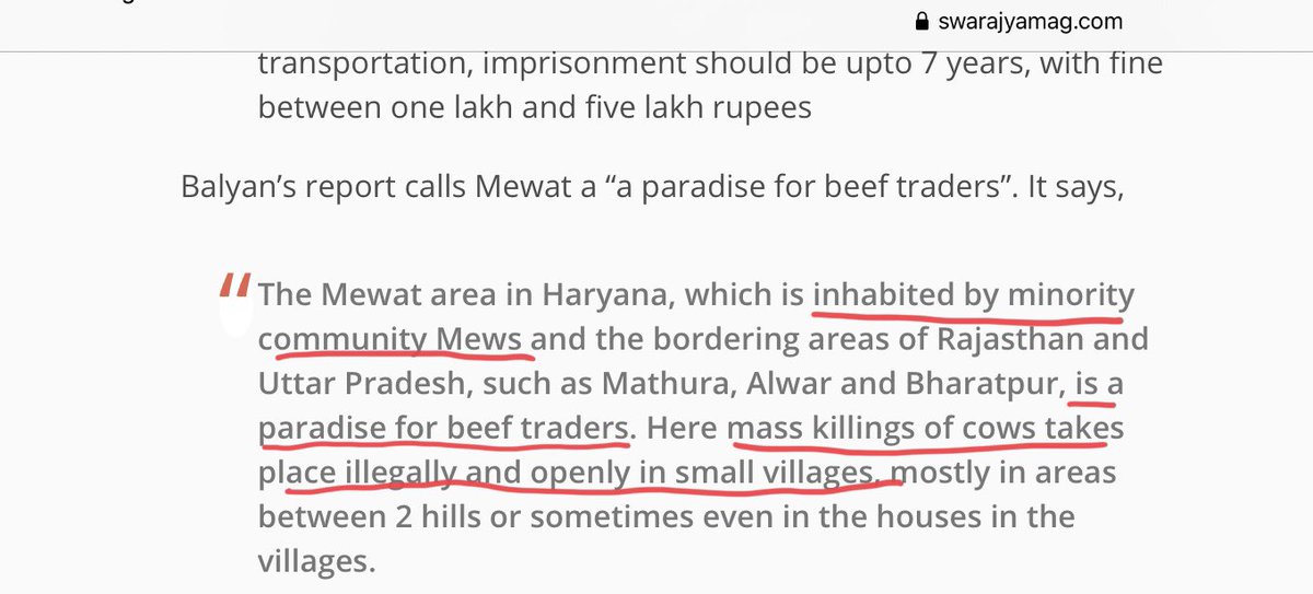 Much happened after that. Court pulled up police and Haryana govt. Govt further amended the act to “make it even more stringent”. Court appointed an Amicus Curiae, who called Nuh a “a paradise for beef traders” in his report. See this except from his report: