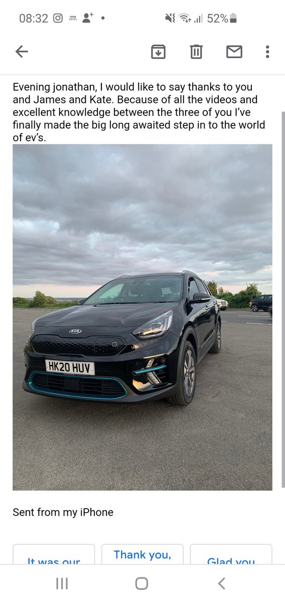 I received a e mail last night ( from someone i dont know , and not a customer)  thanking me and <a href="/KateFantom/">Kate, Florence and James</a> for our videos over the years , they have just made the switch to an #ev. 
I feel the ev message is getting through ! Feeling chuffed ☺ 👏👏 <a href="/bobbyllew/">RL_ST</a> @FullyChargedDan