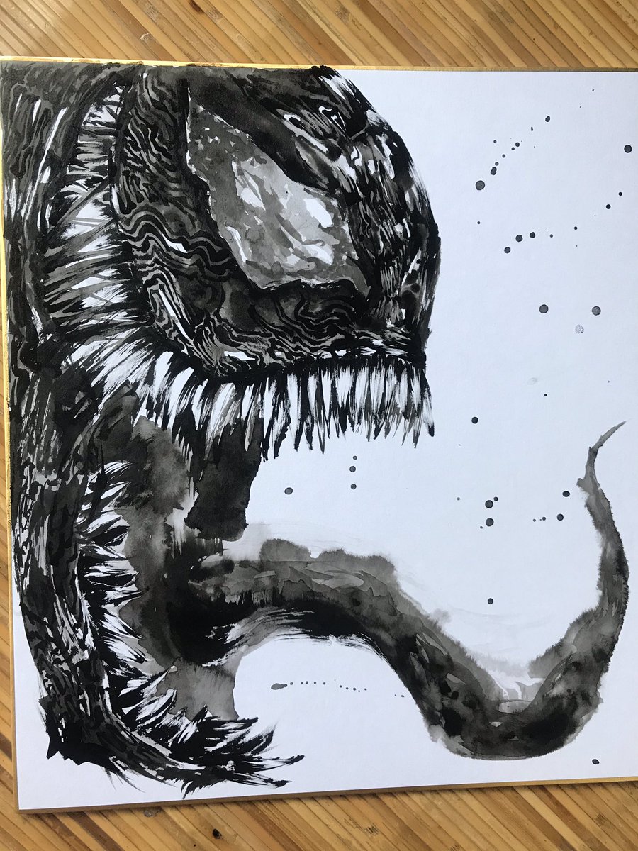 ふっかー ヴェノム2回目ー 絵 イラスト 墨絵 水墨画 アート Venom ヴェノム アニメ 黒い 怖い カッコいい 色紙 かわいい 躍動感 絵描きさんと繋がたい かわいいと思ったらrt グロい