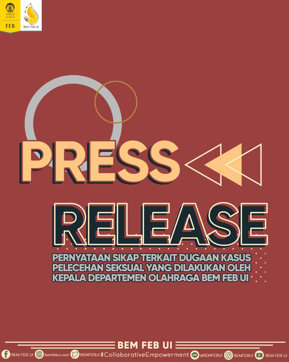 BEMFEBUI's tweet image. [PERNYATAAN SIKAP TERKAIT DUGAAN KASUS PELECEHAN SEKSUAL YANG DILAKUKAN OLEH KEPALA DEPARTEMEN OLAHRAGA BEM FEB UI 2020]