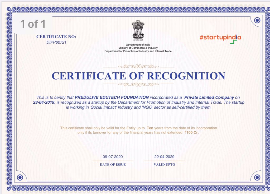 PreduliveF's tweet photo. @PreduliveF is now recognized by the Department for Promotion of Industry and Internal Trade (DPIIT).
@minmsme @NSDCINDIA
.
.
#india #predulive #industry #startupindia #makeinindia #siic #government #digitalindia #socialimpact #aatmnirbharbharat #vocalforlocal #startup #NGO https://t.co/yphfAuSzrK