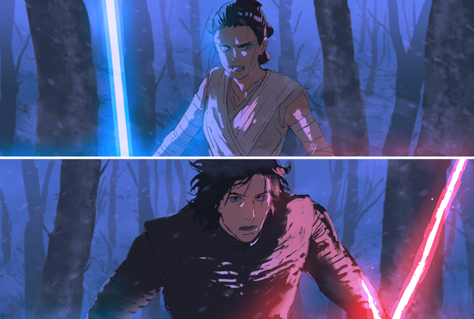 Star Wars Art Gives Kylo Ren and Rey the Perfect Anime Makeover