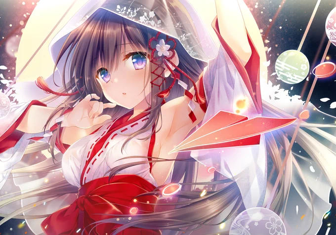 8月8日～16日にAKIBA_SQUAREで開催される「絵師100人展 10」に参加させていただきます。
10周年のおめでたい回!「和」のテーマで神様に見初められてしまった…そんな巫女さんを描きました。どうぞよろしくお願いします!
 #絵師100人展 https://t.co/iSwvhQVcr3 
