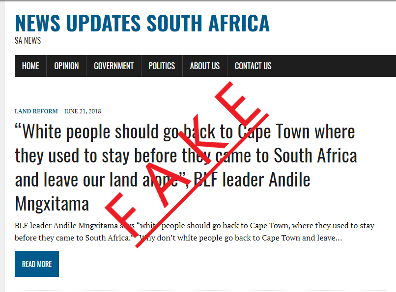 The site also attributed spurious claims to:* Andile Mngxitama* Senzeni Zokwana* Aaron Motsoalediall of which appealed to the biases of a certain demographic on social media. The "incompetent black official" trope was used widely on this site.