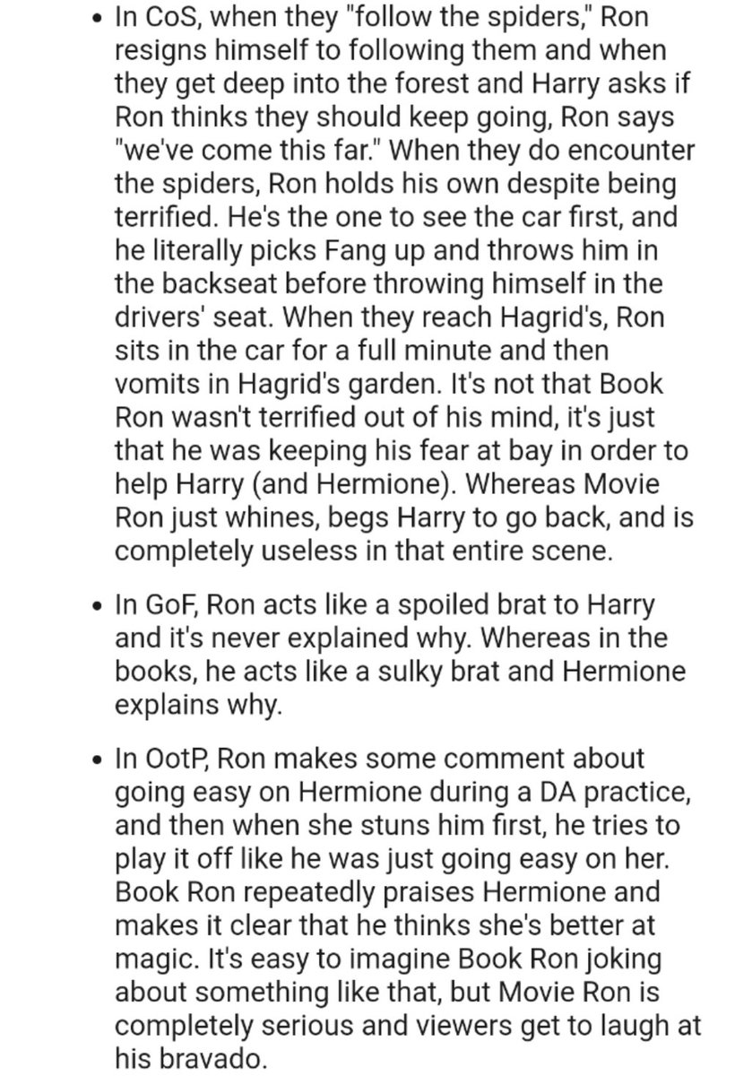 some examples of differences between book ron and movie ron