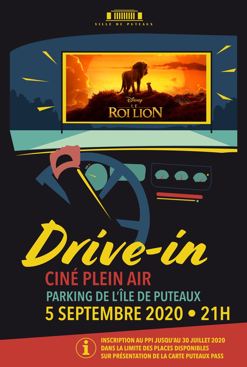 villedeputeaux's tweet photo. [ SAVE THE DATE 📅 ]

Venez savourer un film confortablement installé dans votre voiture le samedi 5⃣ septembre sur l'Île de #Puteaux. 🚗🎥 #driveincinema

🦁 Film projeté : "LE ROI LION"

📋 Inscriptions au Palais de la Médiathèque

https://t.co/SUAUMMuKza https://t.co/ArQjI1cG4h