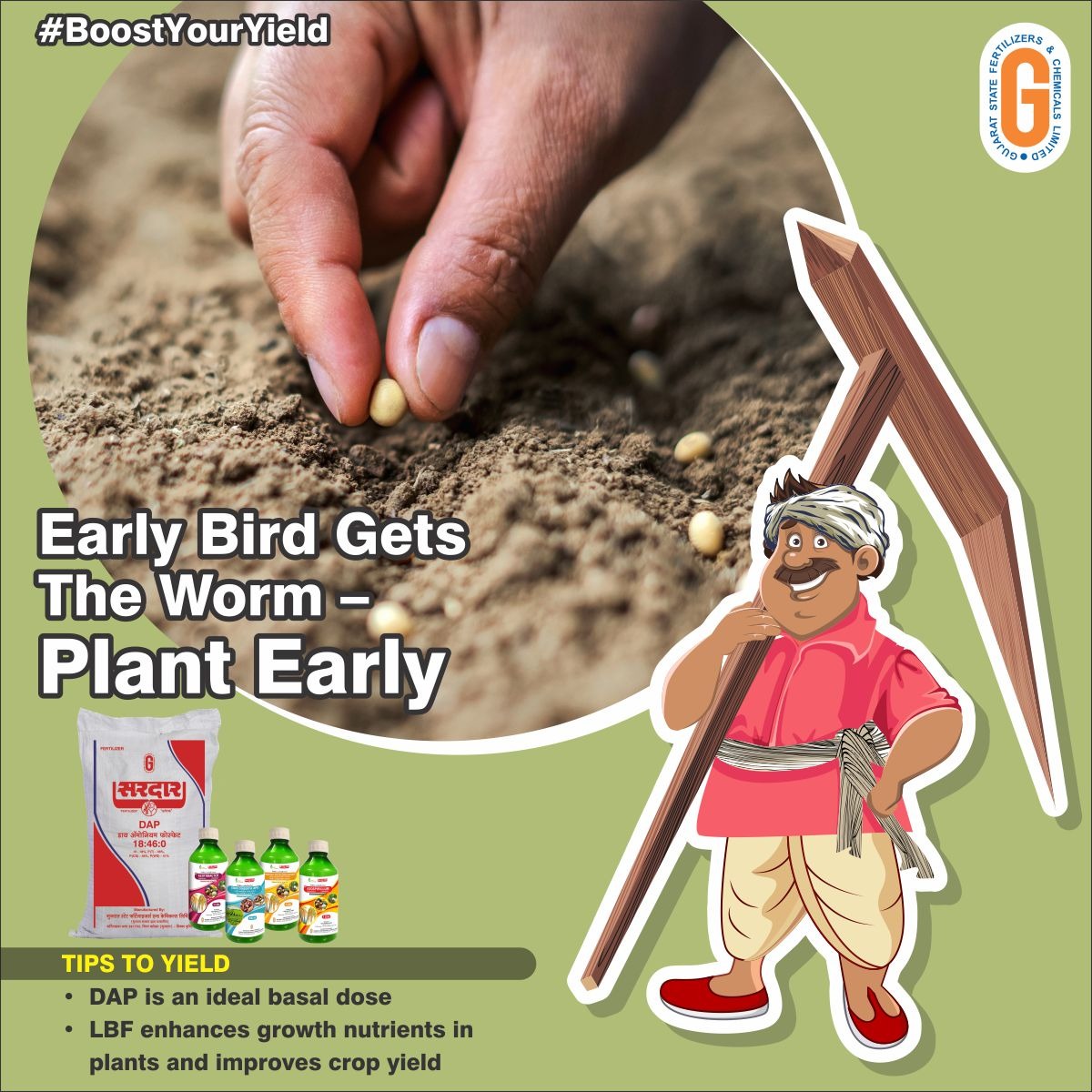 GSFCIndia's tweet photo. Choosing the right time to plant is often the most important part of planting. If your soil is ready, start planting. There are tests you can perform on your soil to see if it is ready for planting. #BoostYourYield #GSFC #SARDAR https://t.co/IhGolFkYmO