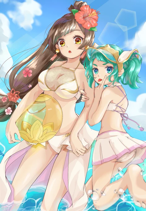 水着の大喬&amp;小喬ちゃん!
#パズドライラスト 
