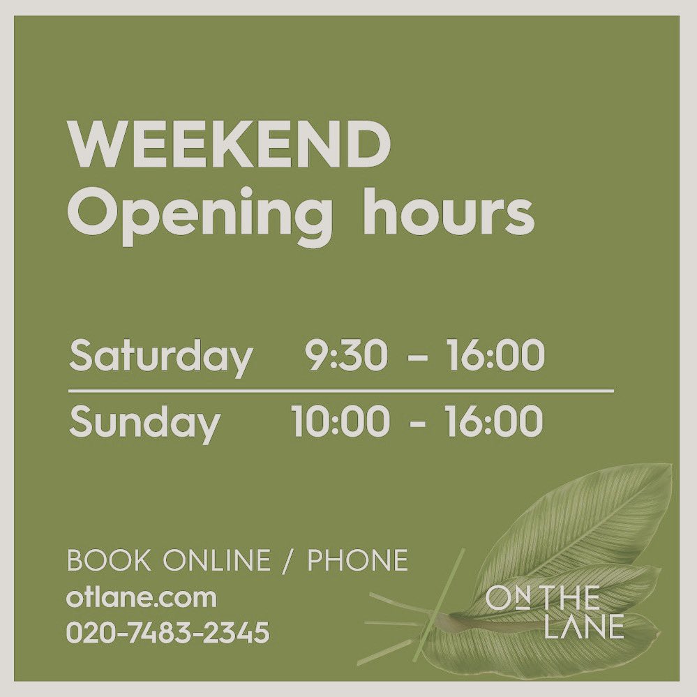 OnTheLane's tweet photo. 👉🏻WE ARE OPEN ON SUNDAYS!
Our team is ready to treat you on Sunday’s from 10:00 am to 16:00pm. 
-
👉🏻BOOK ONLINE 👩🏻‍💻 / PHONE 📲
▫️https://t.co/rJoZ8PZs66
▫️T. 020-7483-2345 
-
#Massage #BelsizePark #London #UK #Reflexology #Relax #Lockdown #Aromatherapy #Waxing #Pilates https://t.co/0KbkFHTAtM