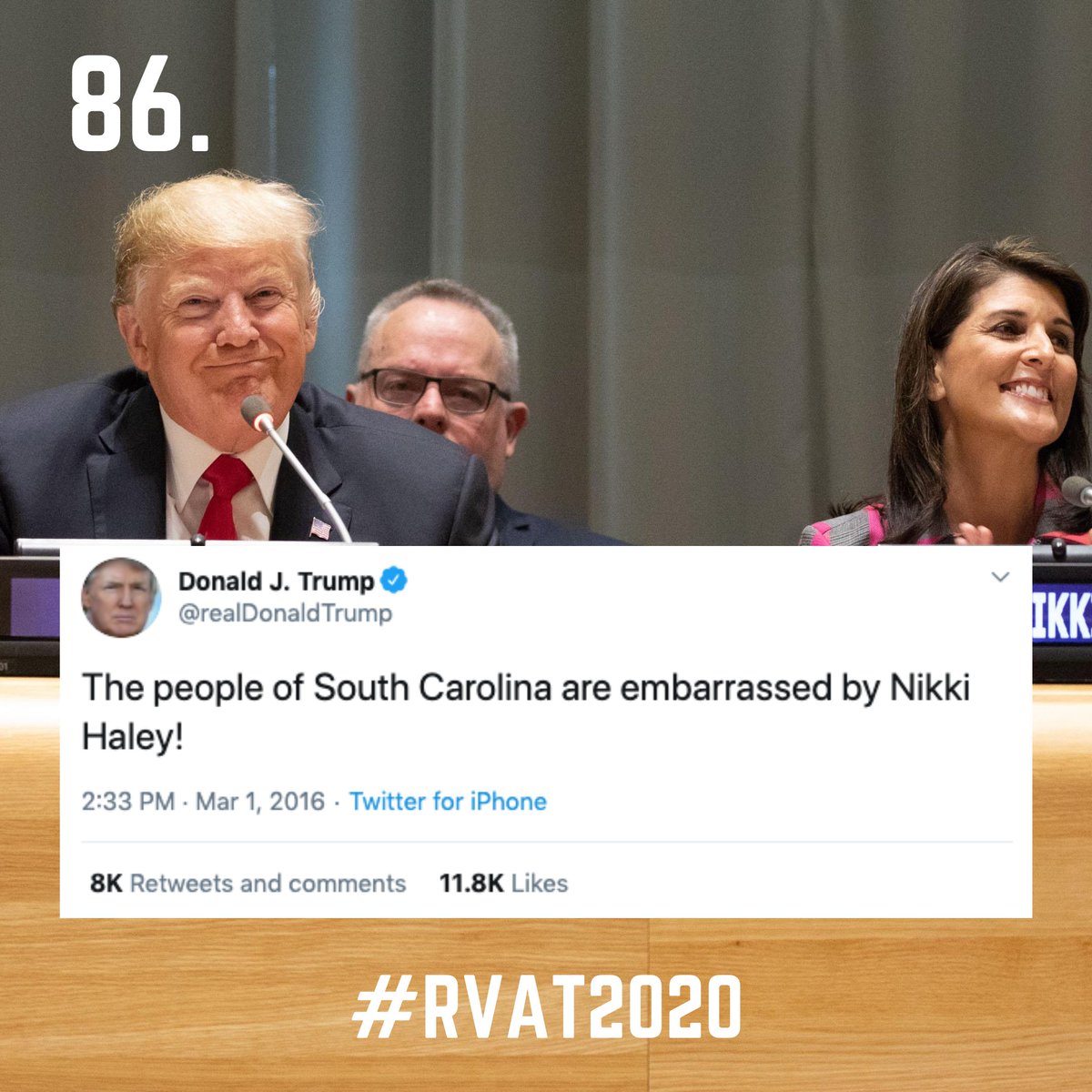 86. This Week: A walk down memory lane, showcasing how Trump has previously attacked some of his most loyal allies. How do you become Trump's ambassador to the UN? Just be an "embarrassment" to your home state.