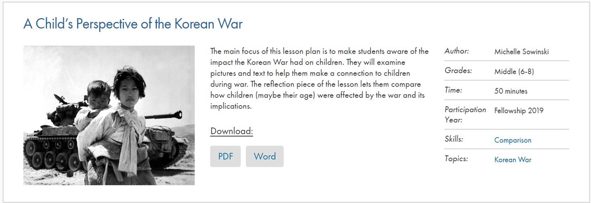 HistDig's tweet image. Check our teacher-created lessons. #freelessonplans and you can use them in person or online. The main focus of this lesson plan is to make students aware of the impact the Korean War had on children. #teachkorea #elearning #worldhistory worldhistoryde.org/lesson-plans/