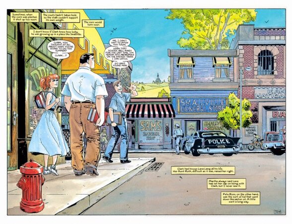 26. The fact that Smallville, Metropolis, and Krypton are all wildly different from each other but all factor into what makes the character.