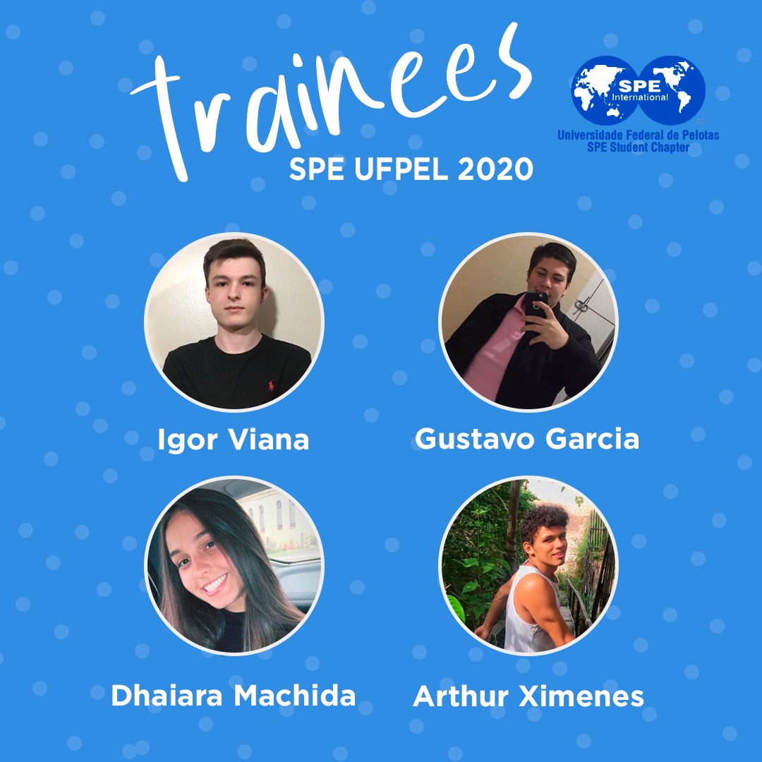 É com grande orgulho que o Capítulo Estudantil SPE UFPel anuncia os aprovados no processo seletivo Trainee 2020!

Arthur Ximenes
Dhaiara Machida
Gustavo Garcia
Igor Viana

O processo seletivo trainee tem o objetivo de ingressar novos alunos...
instagram.com/p/CDrYcmxnbE0/…