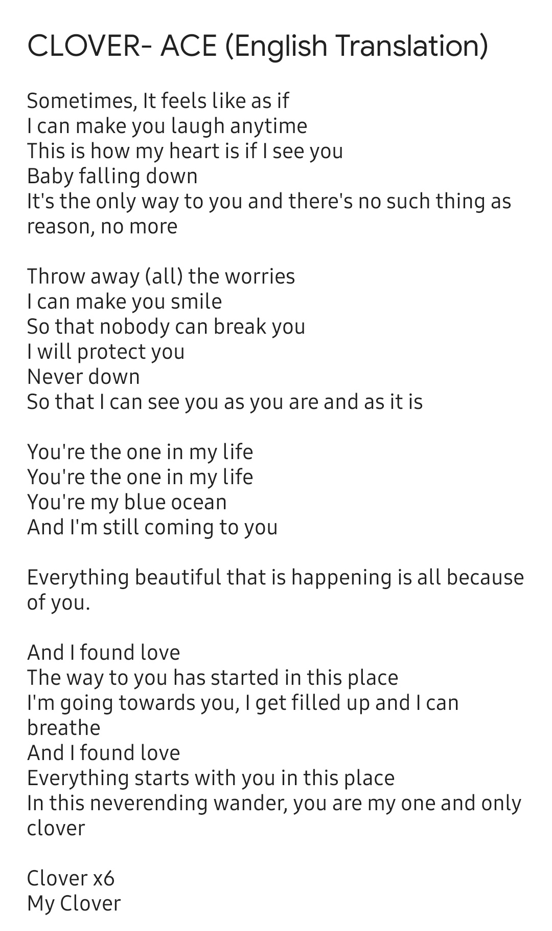 A C E Translations Global Clover A C E English Translation Credits To Laum Ace For The Korean Lyrics Translated By Yours Truly A C E Translations Global Clover A C E English Translation Credits To Laum Ace For The Korean Lyrics Translated By Yours Truly