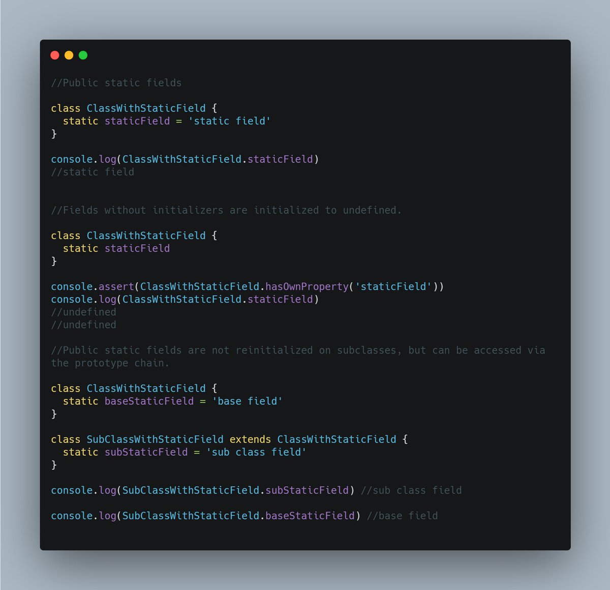 frontend_fox's tweet image. Day 100 of the #100DaysOfCode challenge.
Here are some Public class fields.
1) Public static fields
2) Public instance fields
#javascript #reactjs #FrontEnd #WomenWhoCode #womenintech