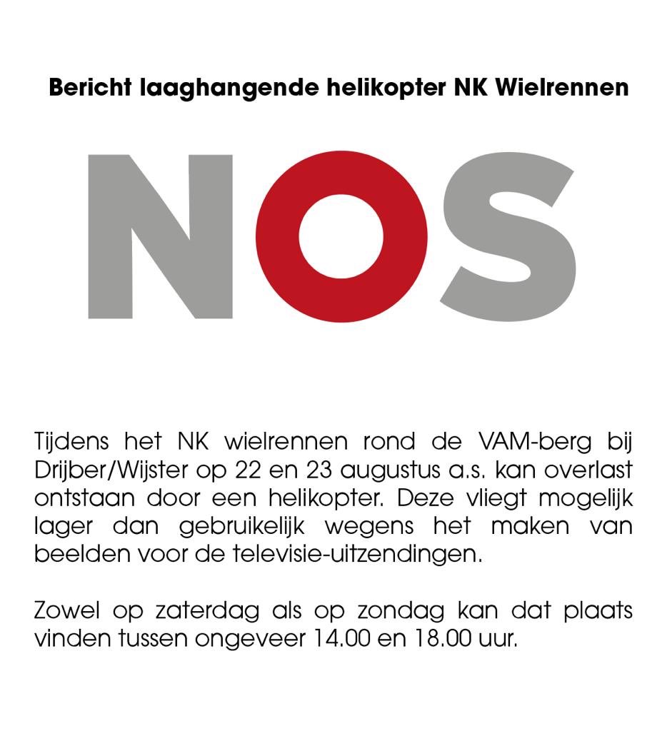 NK_wielrennen's tweet photo. Tijdens het #NK2020 kan op 22 en 23 augustus in de omgeving @ColduVam overlast zijn van een laaghangende helikopter voor de livebeelden van de vrouwen en de mannen @NOSsport @RTVDrenthe #Wijster #Drijber https://t.co/3RhYF3MWHZ