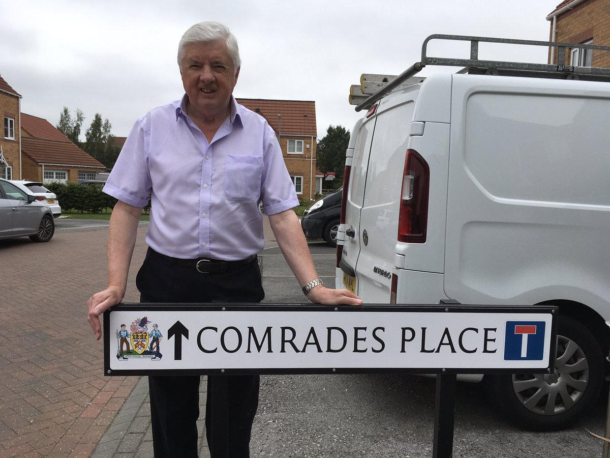 ray3840's tweet photo. Stopped at Goldthorpe where I was stationed in the 1984 miners strike. Like Hatfield the pit has been long gone and replaced by a housing estate with an interesting street name and estate agents sign. Note the emblem on the street sign. https://t.co/m13v3aStCS