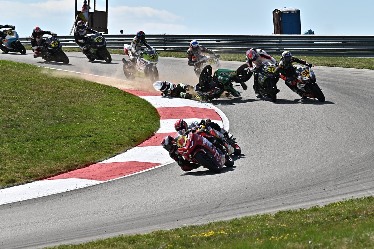 Everybody okay after yesterday's big <a href="/LiquiMolyUSA/">Liqui Moly USA</a> Junior Cup crash at <a href="/PittRace/">Pitt Race</a> PittRace. Photo by Chris Geiss.
